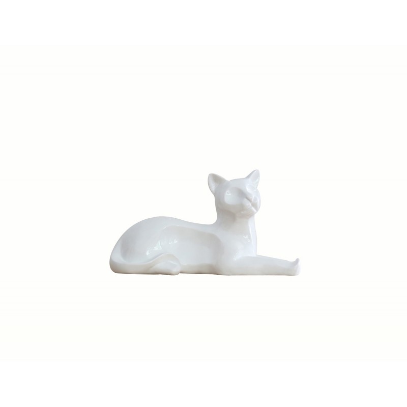 Statuette Chat Blanc Couche En Resine L29 Cm Nala 2