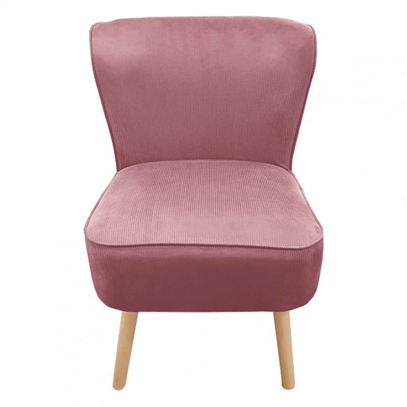 Fauteuil crapaud en velours côtelé et piètement en bois - 3 coloris - HAPPY