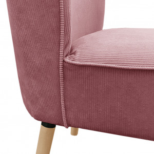 Fauteuil crapaud en velours côtelé et piètement en bois - zoom - HAPPY