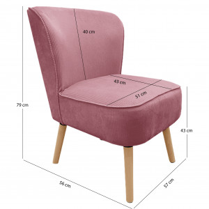 Fauteuil crapaud en velours côtelé et piètement en bois - 3 coloris - HAPPY