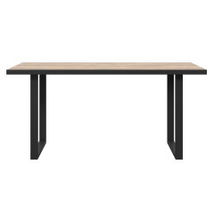 Table de repas fixe en bois effet chêne et noir style industriel L160cm - vue de face - YAL