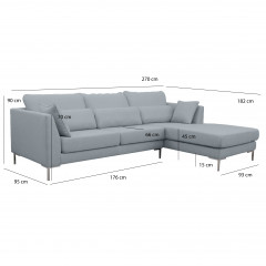 Canapé d'angle en tissu pieds métal chromé - canapé angle droit gris dimensions - FANNY