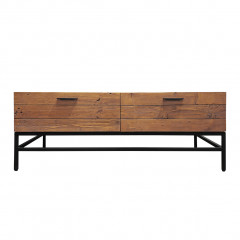 Table basse en bois de pin et métal noir 4 tiroirs - vue de face - INDUS