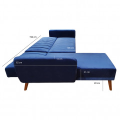 Canapé d'angle convertible en velours bleu - dimensions - TEDDY