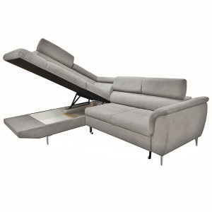 Canapé d'angle gauche convertible en tissu - coloris gris - coffre ouvert - KENT