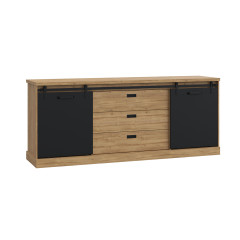 Buffet L214cm en bois effet chêne & noir - FACTORY