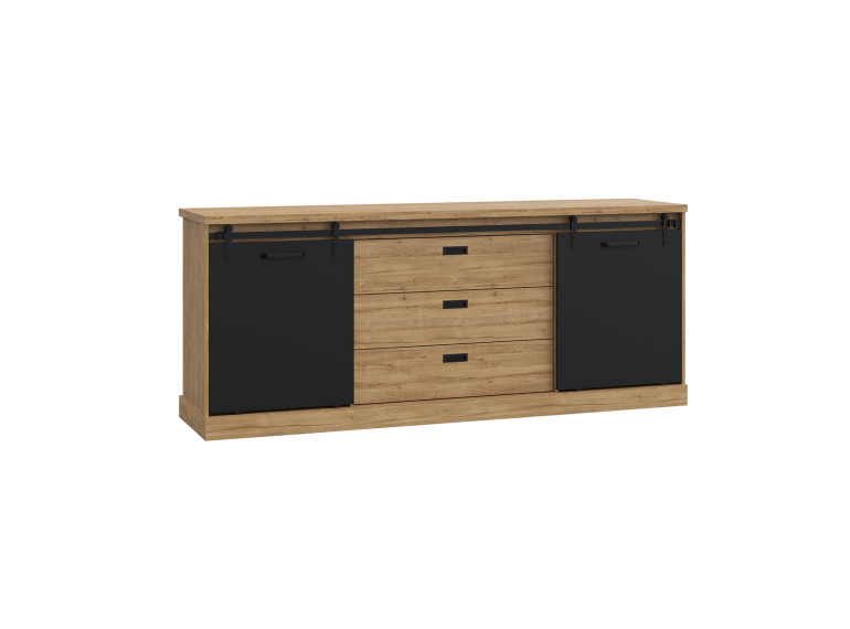 Buffet L214cm en bois effet chêne & noir - FACTORY