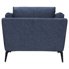 Fauteuil moelleux avec pieds métal noir - coloris bleu et tissu chiné - vue de dos - DANY