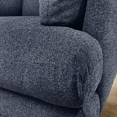 Fauteuil moelleux avec pieds métal noir - coloris bleu et tissu chiné - zoom accoudoir - DANY