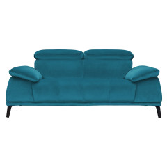 Canapé 2 places en velours bleu turquoise avec têtières réglables - vue de face - CARACAS