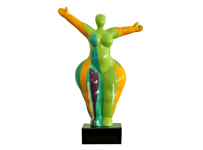 Statue femme debout figurine décoration orange et multicolore style pop art - LIBERTY