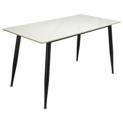 Table à manger en céramique effet marbre blanc et pieds évasés en métal noir L130cm - STONE - vue de 3/4