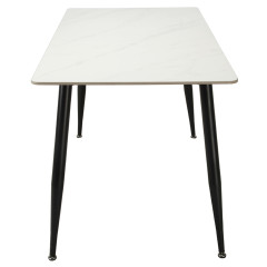 Table à manger en céramique effet marbre blanc et pieds évasés en métal noir L130cm - STONE - vue de profil