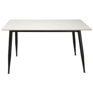 Table à manger en céramique effet marbre blanc et pieds évasés en métal noir L130cm - STONE - vue de face