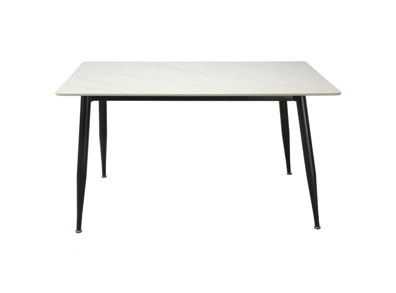 Table à manger en céramique effet marbre blanc et pieds évasés en métal noir L130cm - STONE - vue de face