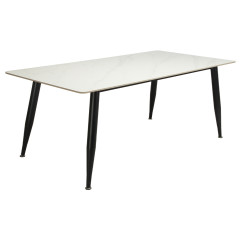 Table à manger en céramique effet marbre blanc et pieds en métal noir L160cm - STONE - vue de 3/4