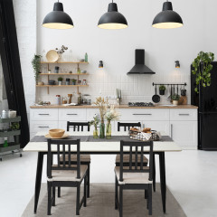 Table à manger en céramique effet marbre blanc et pieds en métal noir L160cm - STONE - photo ambiance