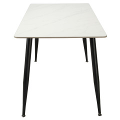 Table à manger en céramique effet marbre blanc et pieds en métal noir L160cm - STONE - vue de profil
