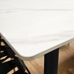 Table à manger en céramique effet marbre blanc et pieds en métal noir L160cm - STONE - zoom arrondi plateau 2