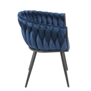 Chaise en velours matelassé avec accoudoirs bleu - MELODIE - vue de côté