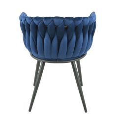 Chaise en velours matelassé avec accoudoirs bleu - MELODIE - vue de dos