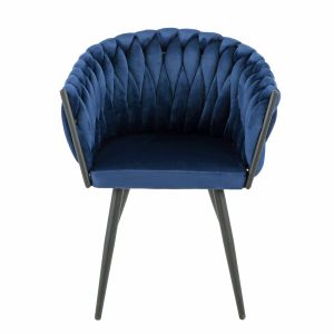 Chaise en velours matelassé avec accoudoirs bleu - MELODIE - vue de face