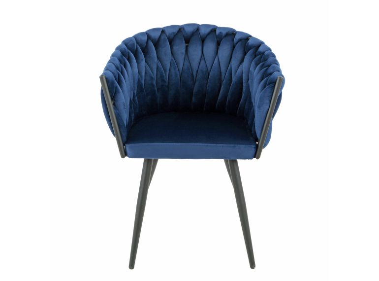 Chaise en velours matelassé avec accoudoirs bleu - MELODIE - vue de face