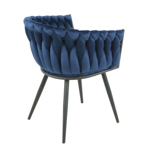 Chaise en velours matelassé avec accoudoirs bleu - MELODIE - vue de 3/4 de dos