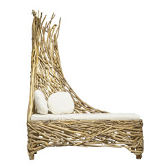 Chaise longue de jardin en bois flotté matelas et 2 coussins - COCOON