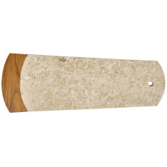Planche à découper 38 cm en marbre beige et bois de teck – plateau présentation et service - KAEL