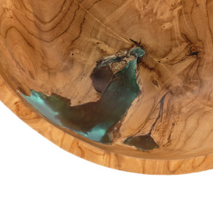 Saladier rond D. 28 cm en bois de teck et résine bleue transparente décoration cuisine - ROGUE