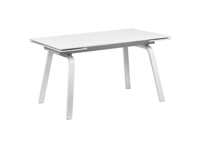 Table de Repas Extensible 140 / 200 cm en Céramique Blanc Marbré Pieds Évasés Métal Blanc - TOSHIRO