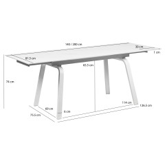 Table de Repas Extensible 140 / 200 cm en Céramique Blanc Marbré Pieds Évasés Métal Blanc - TOSHIRO