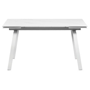 Table de Repas Extensible 140 / 200 cm en Céramique Blanc Marbré Pieds Évasés Métal Blanc - TOSHIRO