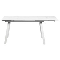 Table de Repas Extensible 140 / 200 cm en Céramique Blanc Marbré Pieds Évasés Métal Blanc - TOSHIRO