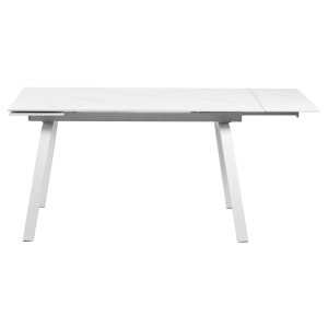 Table de Repas Extensible 140 / 200 cm en Céramique Blanc Marbré Pieds Évasés Métal Blanc - TOSHIRO