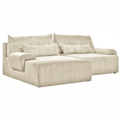 Canapé d'angle convertible en tissu beige côtelé - DOULY