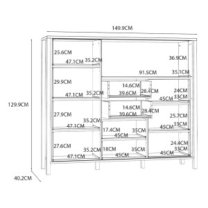 Armoirette L150cm 2 portes 2 tiroirs décor bois chêne et noir - BOSTON