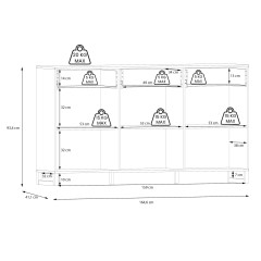 Buffet L165 cm 3 tiroirs 3 portes soft close décor gris clair - BASIL