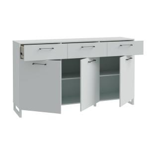 Buffet L165 cm 3 tiroirs 3 portes soft close décor gris clair - BASIL