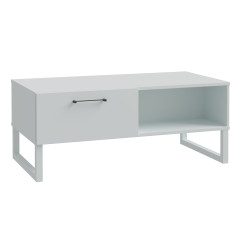 Table basse L110 cm 3 niches 1 tiroir au décor gris clair mat - BASIL