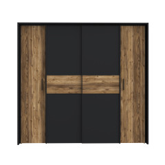 Armoire H209cm 2 portes coulissantes décor épicéa et noir mat - YAL