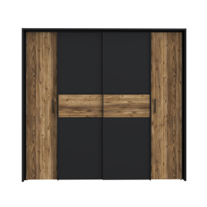 Armoire H209cm 2 portes coulissantes décor épicéa et noir mat - YAL