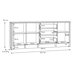Buffet L208 cm 3 tiroirs 3 portes décor chêne et gris clair - BOLERO