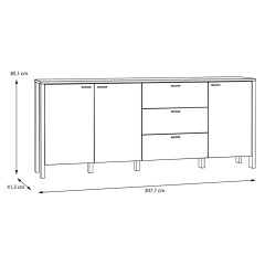 Buffet L208 cm 3 tiroirs 3 portes décor chêne et gris clair - BOLERO