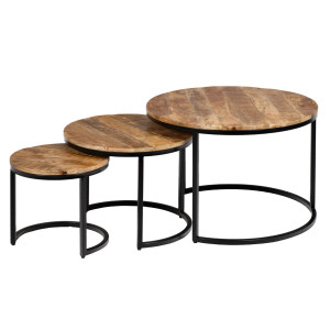 Tables basses rondes gigognes en bois de manguier et pieds métal - FUR