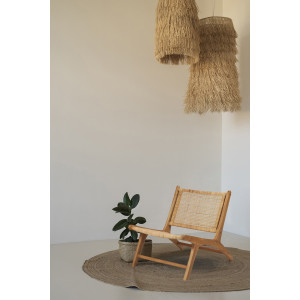 Fauteuil relax bas bois de teck et cannage rotin lounge cosy - PIOU