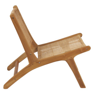 Fauteuil relax bas bois de teck et cannage rotin lounge cosy - PIOU