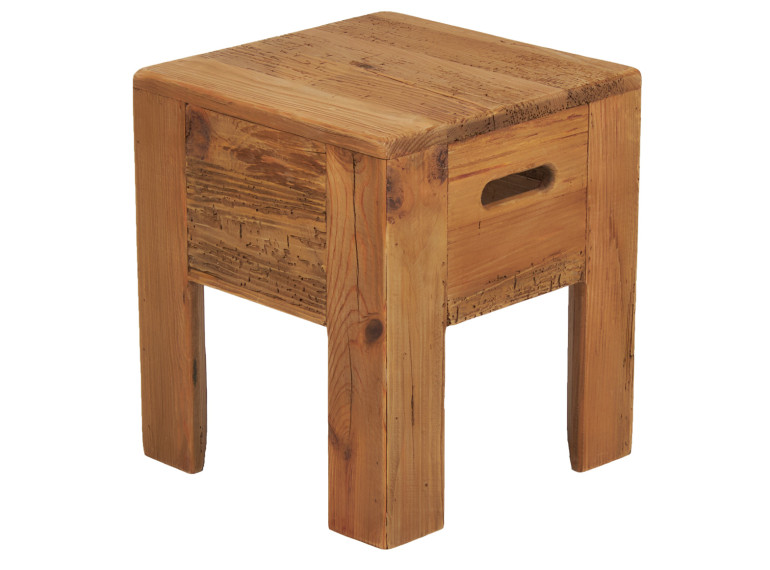 Tabouret carré / table d'appoint en bois de pin recyclé - naturel et montagnard - CHALET