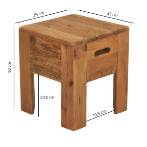 Tabouret carré / table d'appoint en bois de pin recyclé - naturel et montagnard - CHALET